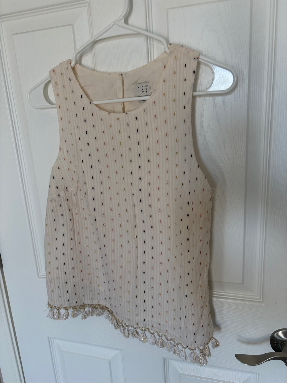 a new day Cream Sleeveless Beaded Fringe Tank